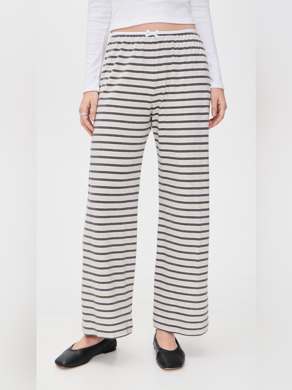 Donni The Stripe Jersey Bow Simple Pant - Oatmeal - Size S